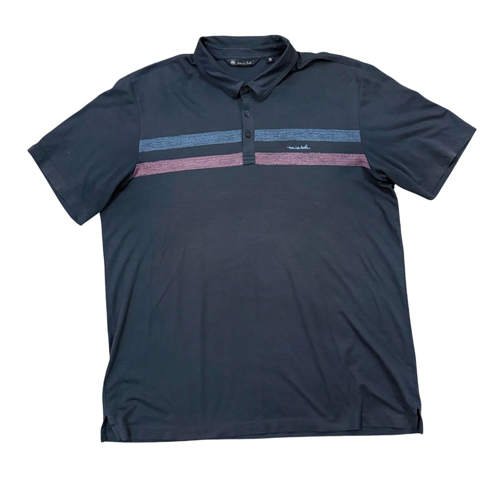 Travis Mathew Mens Polo Shirt Size XXL Black Blue Pink Stripe Golf Casual
